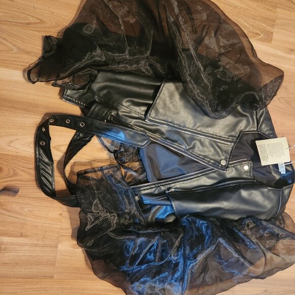 PU leather jacket with organza sleeves, S size - Picture 8 of 8